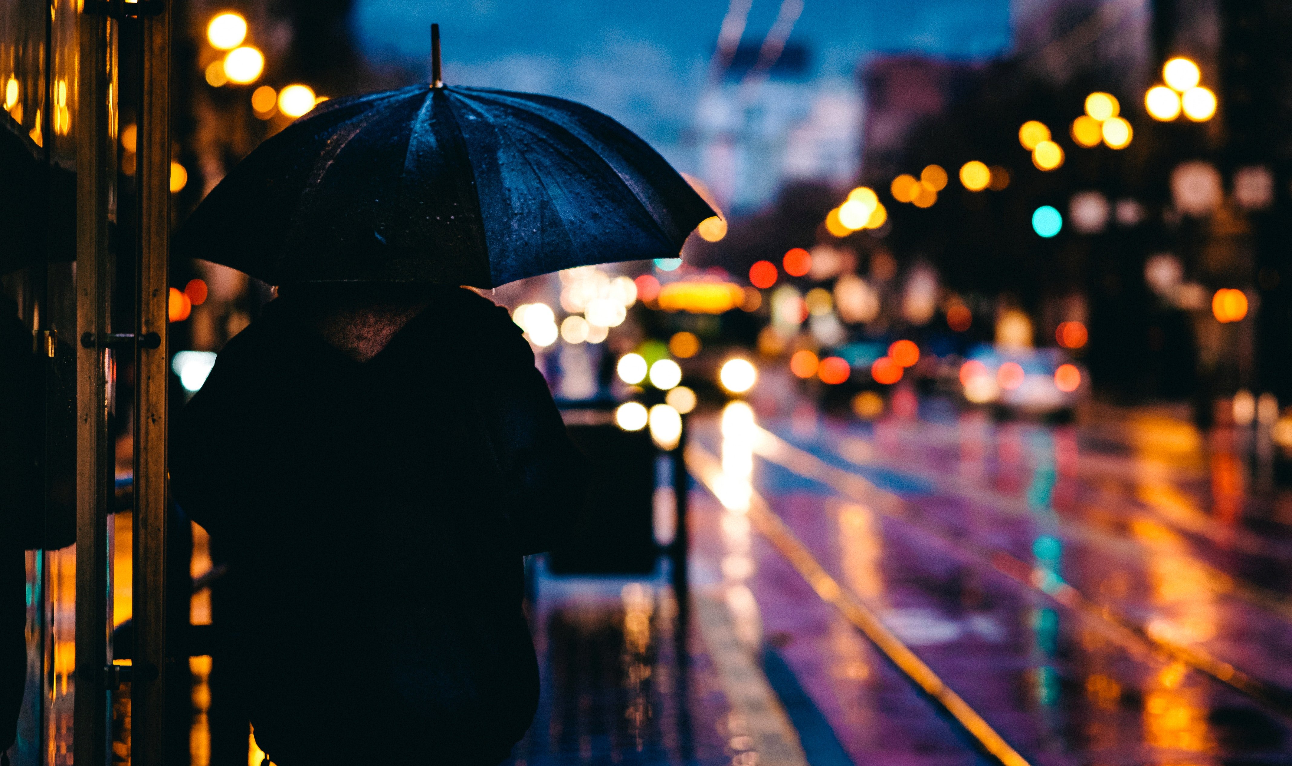 City street with stormy weather